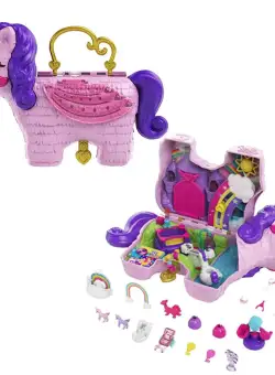 Set de joaca cu 2 papusi si 20 accesorii, Polly Pocket, Pinata Party Unicorn